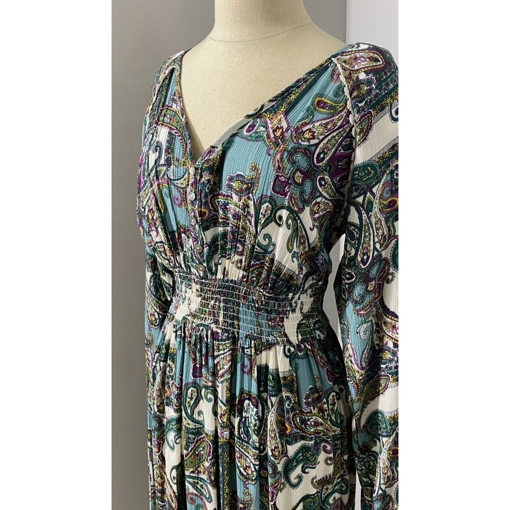 NWT Women's Boho Paisley‎ Midi Dress Small Smocked Flowy Festival Artsy Feminine